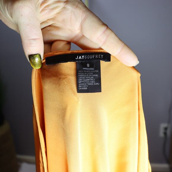 Jay Godfrey One-Shoulder Gold Silk Asymmetrical Cocktail Dress Sz 8 - Picture 3 of 3